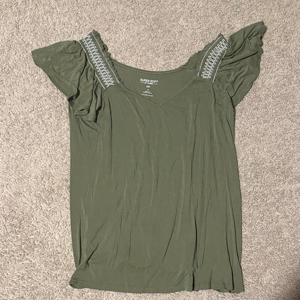 Torrid Olive Green Blouse with Embroidered Detail